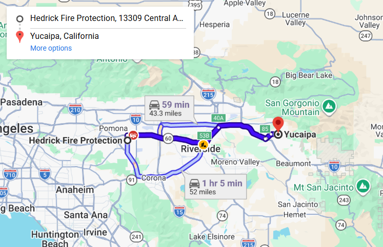 Map of fire protection service area in Yucaipa