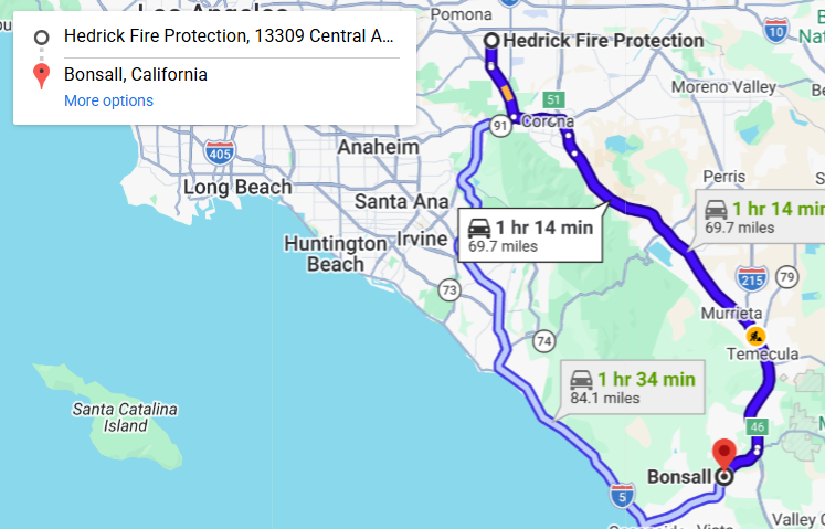 Map of fire protection service area in Bonsall