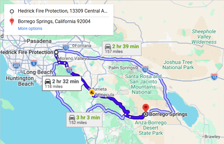 Map of fire protection service area in Borrego Springs