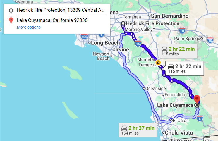 Map of fire protection service area in Cuyamaca