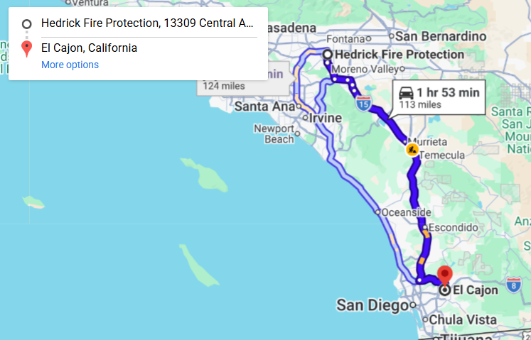 Map of fire protection service area in El Cajon