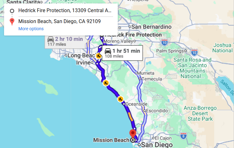Map of fire protection service area in Mission Beach