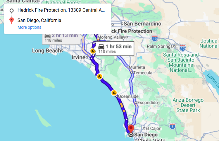 Map of fire protection service area in San Diego