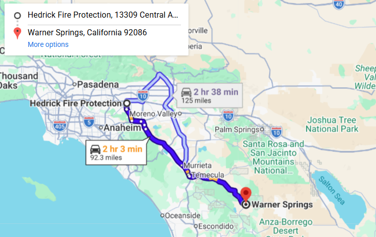 Map of fire protection service area in Warner Springs
