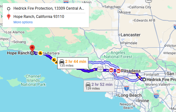 Map of fire protection service area in Hope Ranch