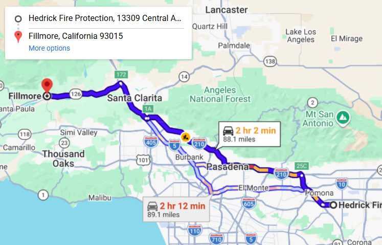 Map of fire protection service area in Fillmore