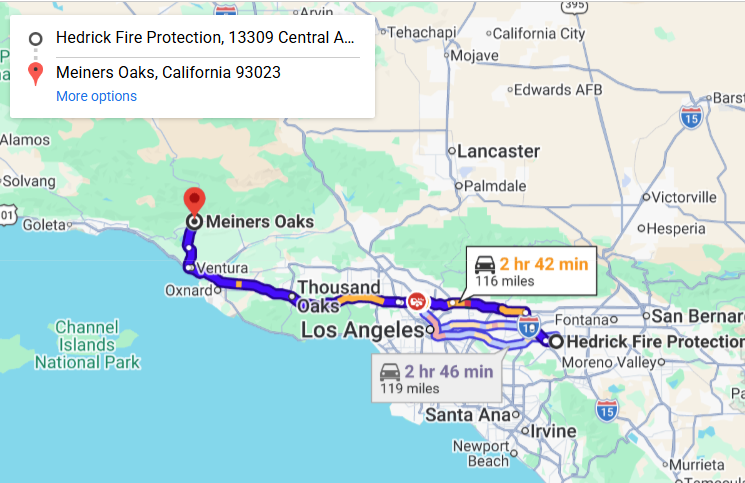 Map of fire protection service area in Meiners Oaks
