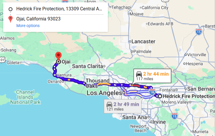 Map of fire protection service area in Ojai