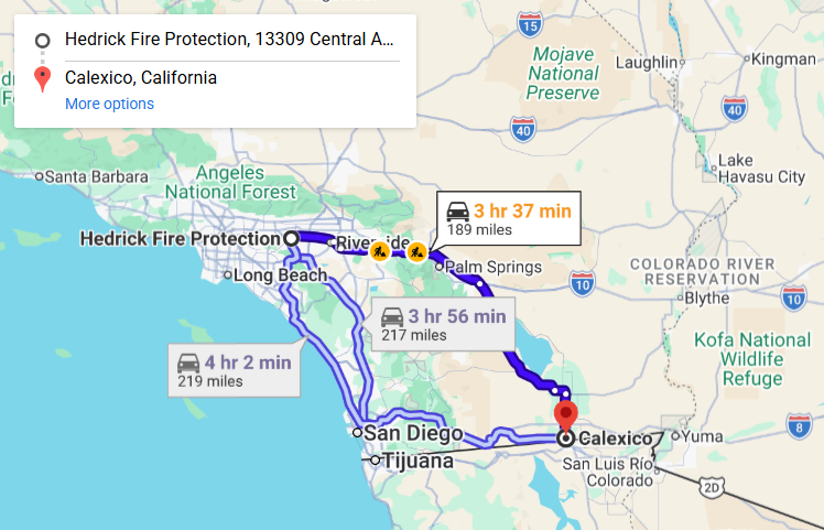 Map of fire protection service area in Calexico