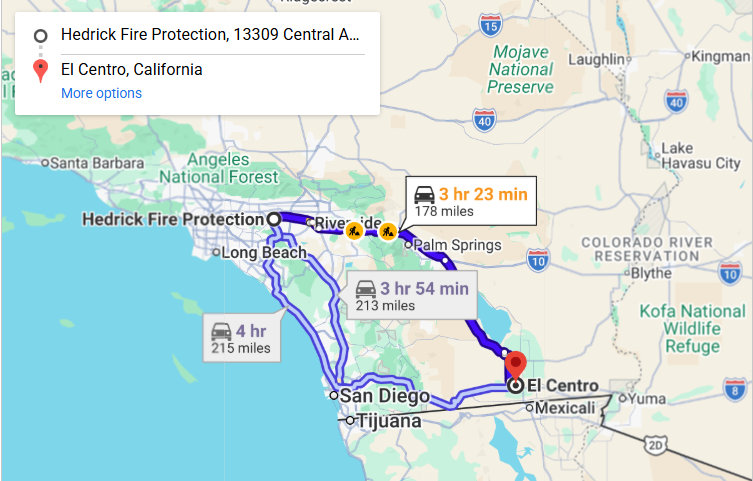 Map of fire protection service area in El Centro