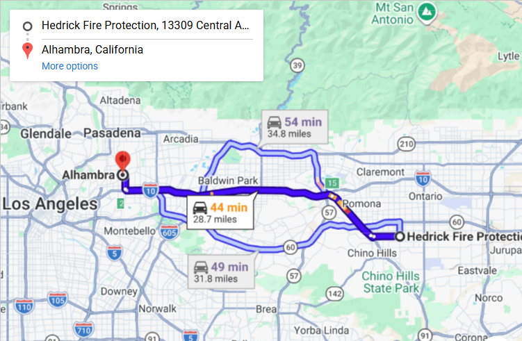 Map of fire protection service area in Alhambra