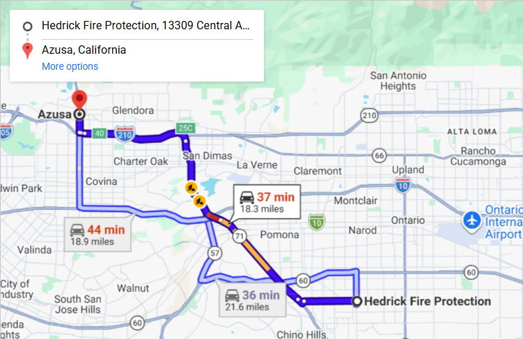 Map of fire protection service area in Azusa