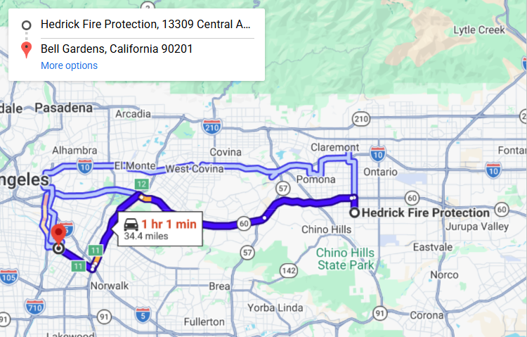 Map of fire protection service area in Bell Gardens