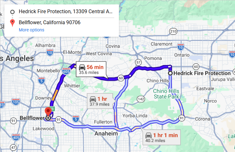 Map of fire protection service area in Bellflower