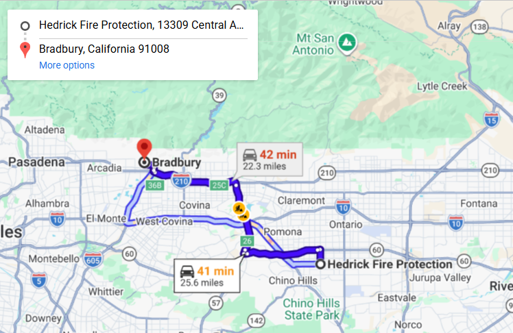 Map of fire protection service area in Bradbury