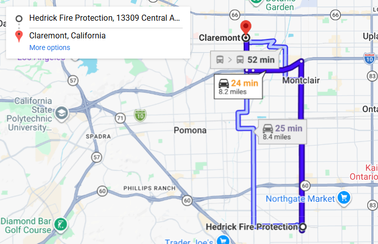 Map of fire protection service area in Claremont