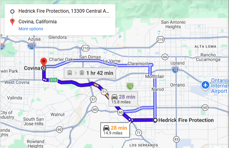 Map of fire protection service area in Covina