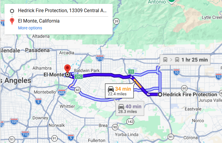 Map of fire protection service area in El Monte