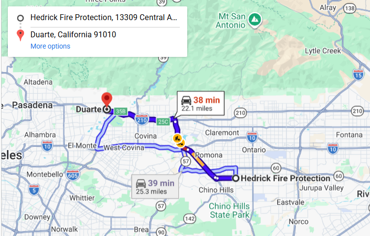 Map of fire protection service area in Duarte