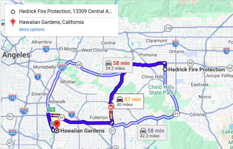 Map of fire protection service area in Hawaiian Gardens