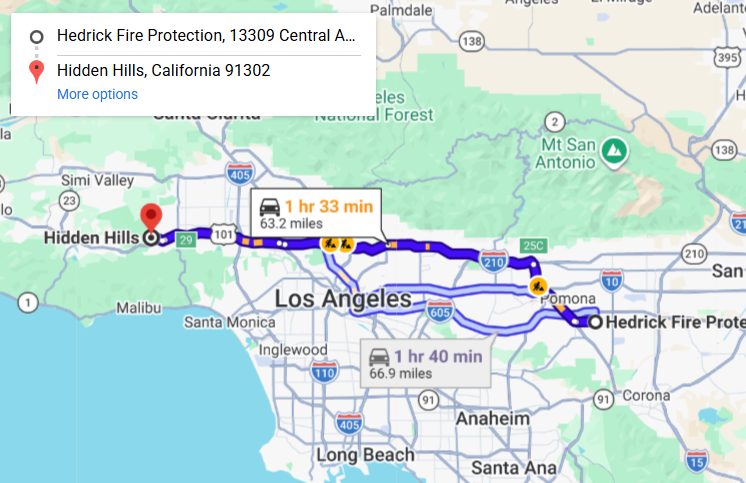 Map of fire protection service area in Hidden Hills