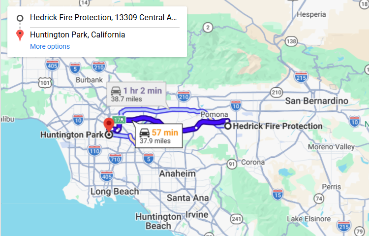 Map of fire protection service area in Huntington Park
