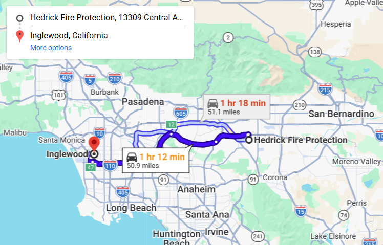 Map of fire protection service area in Inglewood