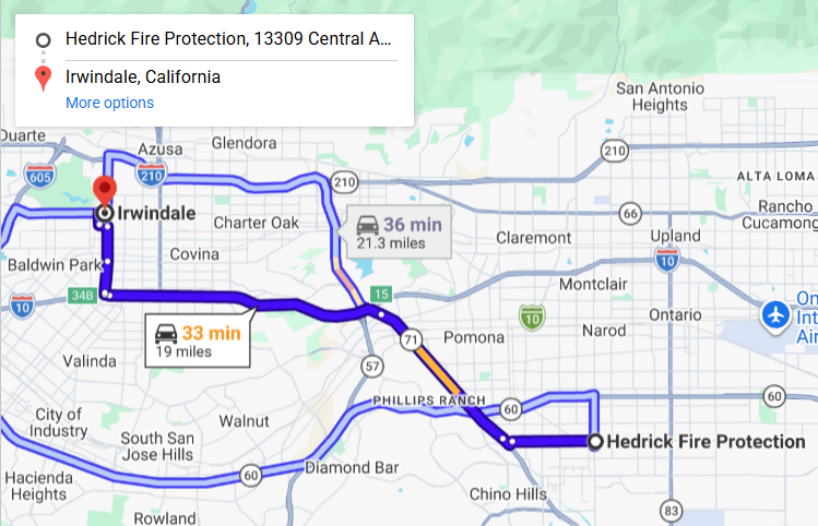 Map of fire protection service area in Irwindale
