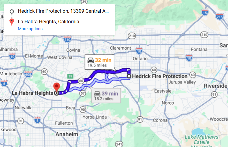 Map of fire protection service area in La Habra Heights
