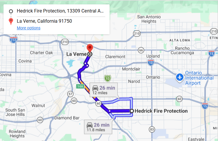 Map of fire protection service area in La Verne