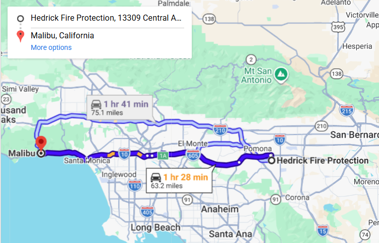 Map of fire protection service area in Malibu