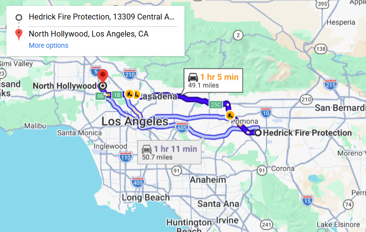 Map of fire protection service area in North Hollywood
