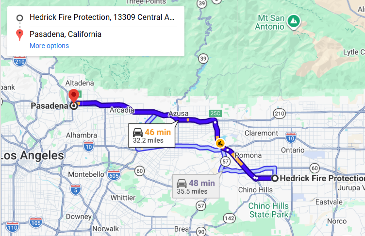 Map of fire protection service area in Pasadena