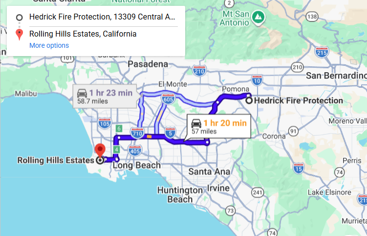 Map of fire protection service area in Rolling Hills Estates