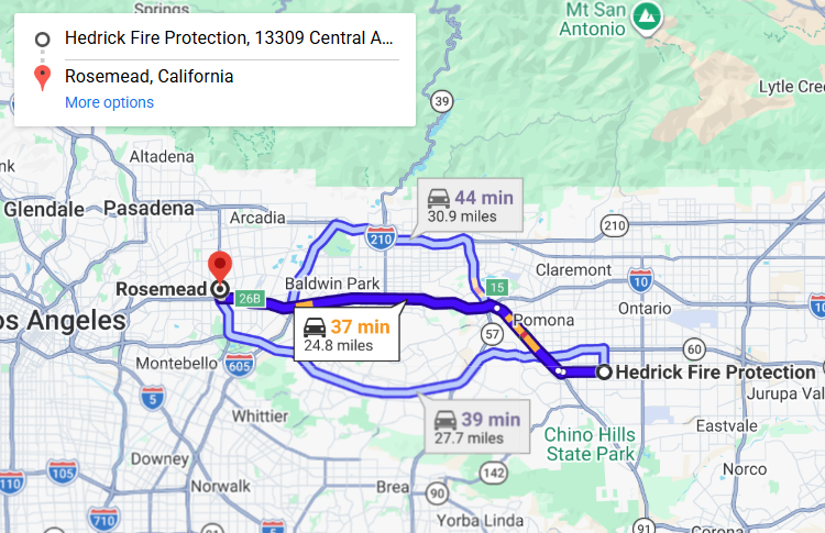 Map of fire protection service area in Rosemead