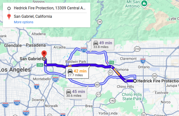 Map of fire protection service area in San Gabriel