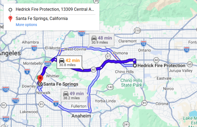 Map of fire protection service area in Santa Fe Springs
