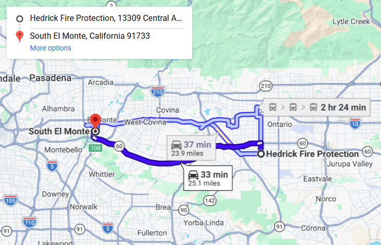 Map of fire protection service area in South El Monte