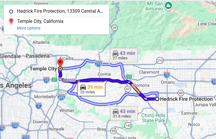 Map of fire protection service area in Temple City