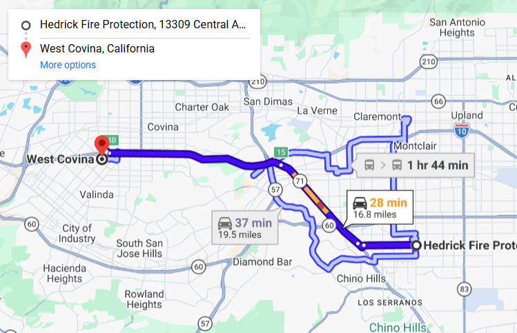 Map of fire protection service area in West Covina