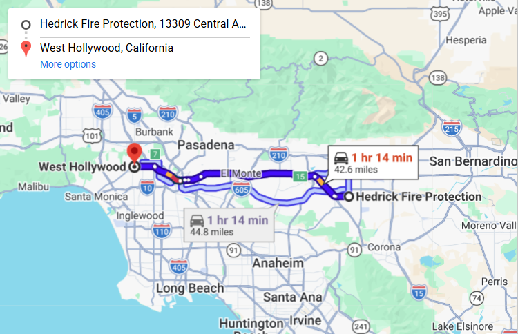Map of fire protection service area in West Hollywood