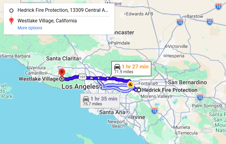 Map of fire protection service area in Westlake Village