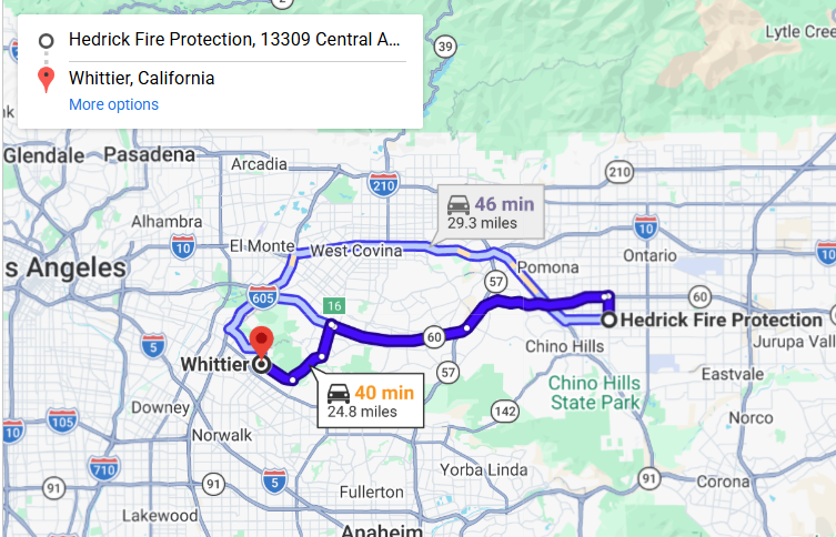 Map of fire protection service area in Whittier