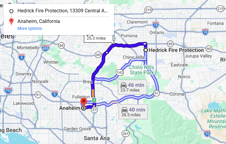 Map of fire protection service area in Anaheim
