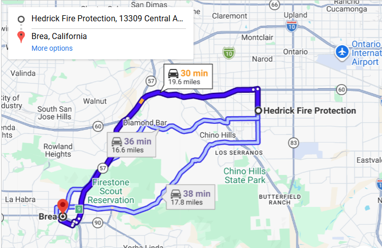 Map of fire protection service area in Brea