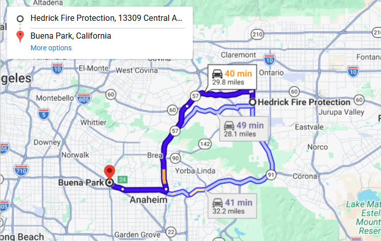Map of fire protection service area in Buena Park