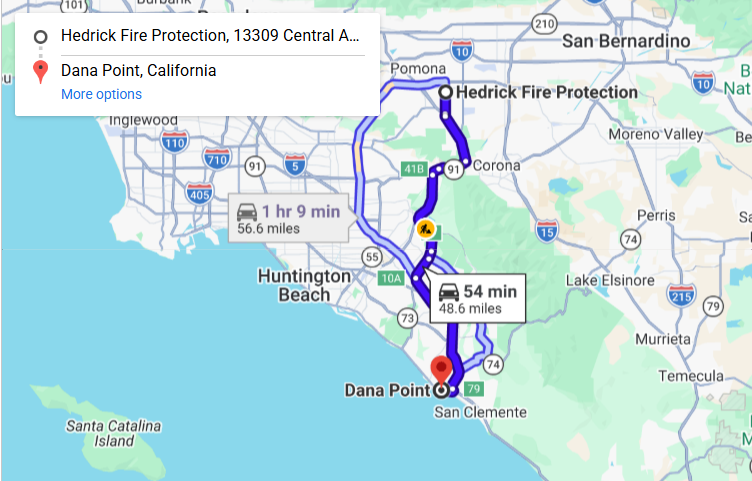 Map of fire protection service area in Dana Point