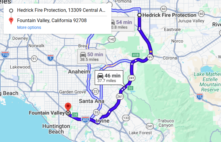 Map of fire protection service area in Fountain Valley