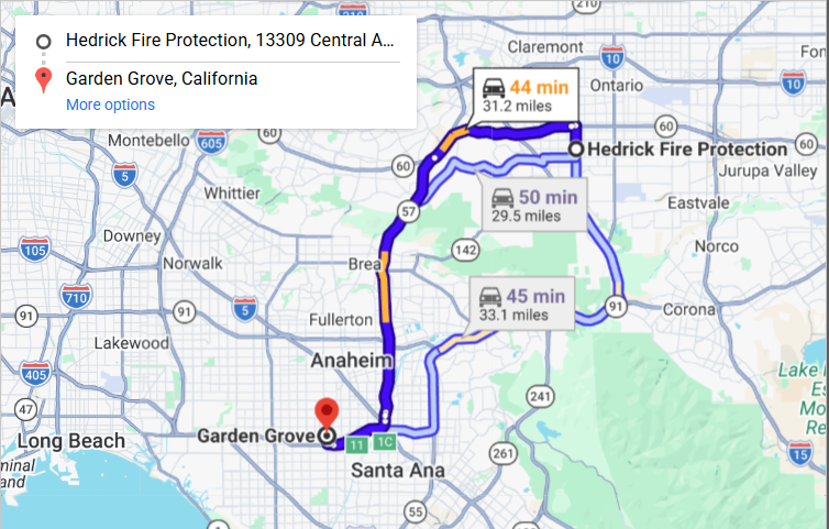 Map of fire protection service area in Garden Grove