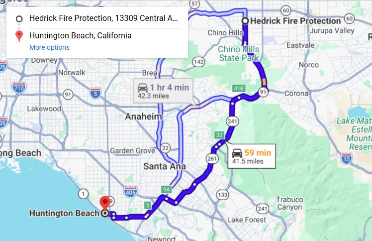 Map of fire protection service area in Huntington Beach